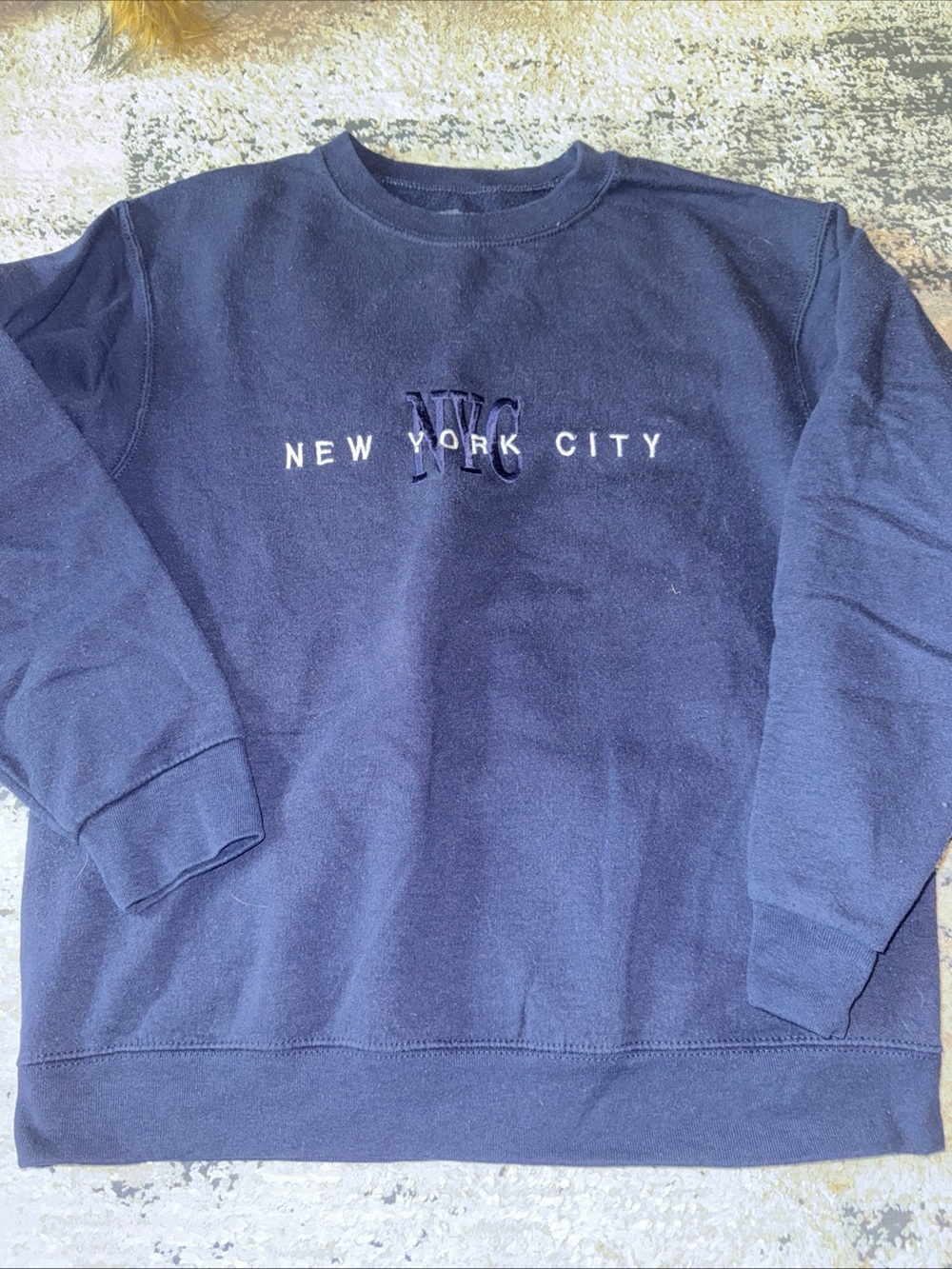 Fruit of the Loom Navy Crewneck Sweatshirt with "New York City" Embroidery